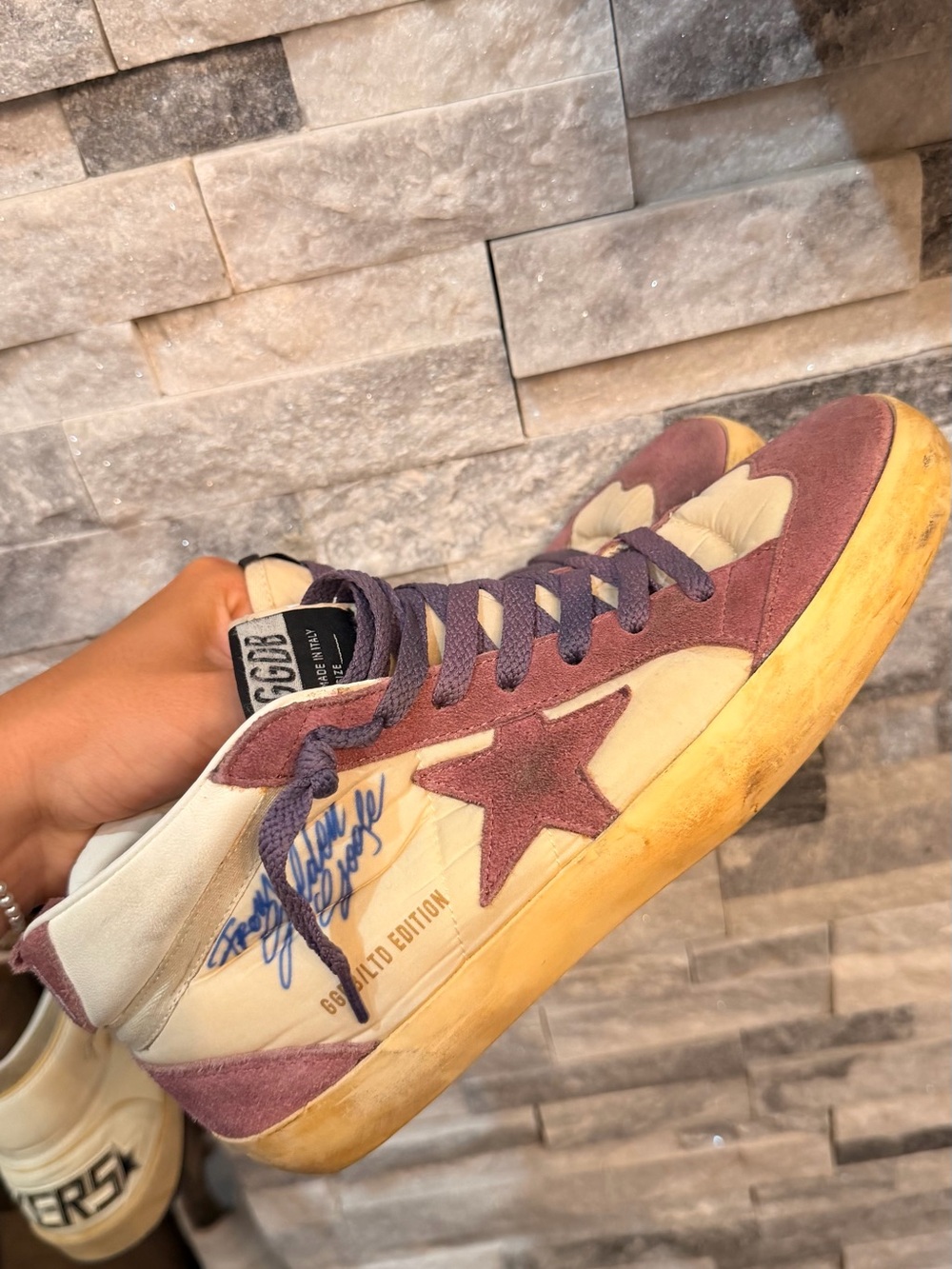 Golden Goose MID STAR LIMITED EDITION CUSTOM Sneakers in Cream & Plum